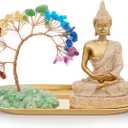 INNOLITES 7 Chakra Crystal Tree and Buddha Statue Set, Yoga Meditation Decor, Money Tree and Buda Statues for Home Living Room Office Shelf Decoration Wealth and Luck (Gold)