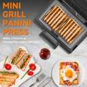 Baker's Friend 2 Slices of Mini Panini Press Electric Grill, Panini Grill Press Sandwich Maker Press, Sandwichera Electrical for Pancakes & Eggs, Oil Tray, Non Stick Surfaces, Stainless Steel