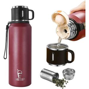 Stainless Steel Insulated Bottle, 27oz with cup Vacuum Insulated Water Bottle, Thermo for Hot Drinks/Cold Drinks,24-Hr Insulation Commute, Travel (Red)