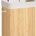 SONGMICS Foldable Laundry Hamper with Lid, 19 Gal. Bamboo Laundry Basket, Rectangular Storage Hamper with 3 Handles, 15.7 x 11.8 x 23.6 Inches, for Laundry Room, Bedroom, Natural ULCB10YV1