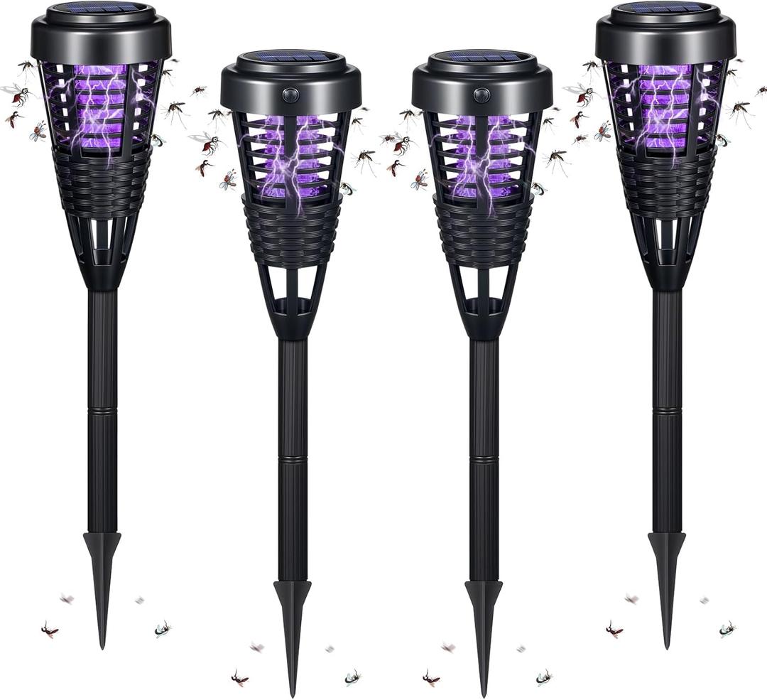 2025 Solar Bug Zapper Outdoor-Waterproof Mosquito Killer for Fly Gnat Small Flying Insect,4PACKS Mosquito Repellent Outdoor Patio Home Yard Garden,Lighting Mosquito Dunks Lamp for Outside(Black)
