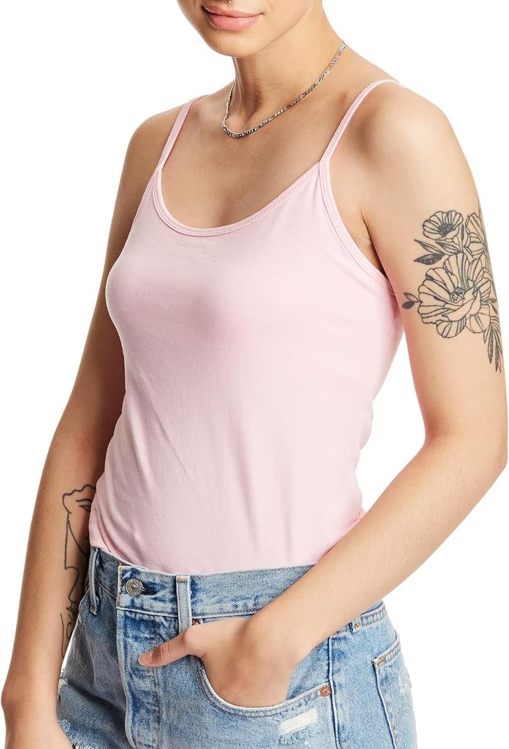 Hanes Women's Cami with Built-in Shelf Bra, Stretch Cotton Camisole, Adjustable Straps (X-Large, Paleo Pink- 1 Pack)