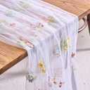 Vctops 2 Packs Embroidery Lace Spring Table Runner 10ft Floral Garden Seasonal Tulle Table Runner Holiday Kitchen Dining Table Decoration for Wedding Party Baby Shower Birthday (White,30"x120")