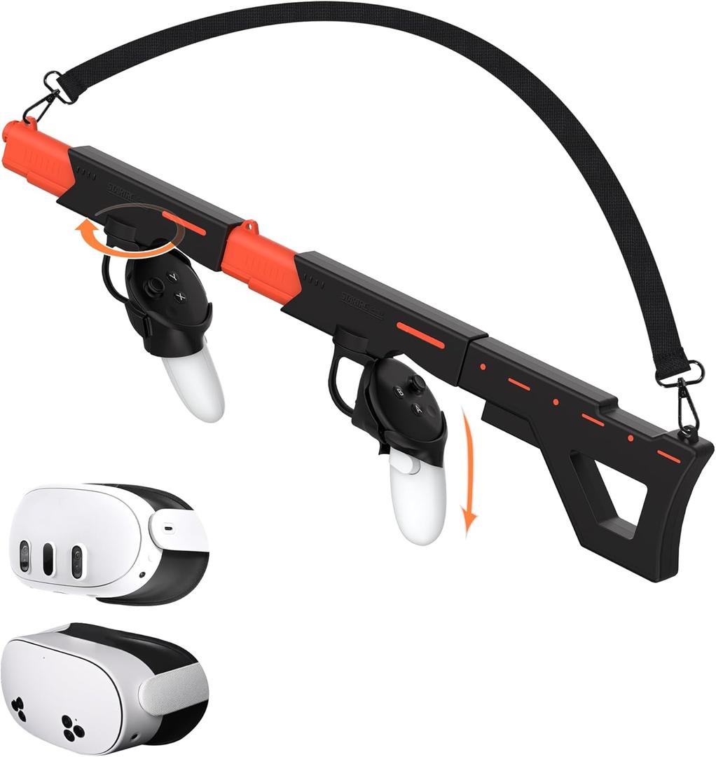 Upgraded Gunstock for Meta Quest 3, Quest 3S, Rifle-Like or Dual-Pistol Handle VR Gun Stock Quest3 VR Games Accessories Connect to Touch Controller, Real Game Feeling (Black)