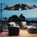 GarveeLife 10 ft Cantilever Umbrella Outdoor Patio Umbrella Solar LED w/Base Included Market Offset Umbrella Sun Shade Windproof with 360-Degree Rotation for Patio Garden Deck Pool, Grey