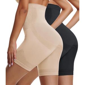 Sarin Mathews Womens Tummy Control Shapewear Shorts High Waisted Body Shaper for Thigh Slimming Underwear Girdle (X-Small-Small, Black&nude-2pack)