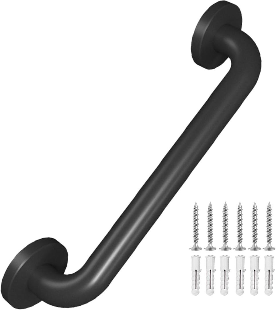 Metal Industrial Stairs Grab Bars Wall Mounted Handrail Staircase Steps Safety Bar Indoor Exterior Outdoor Deck Hand Rail Matte Black Frame Pipe Handle for Elderly (24 Inch 1 Pack)