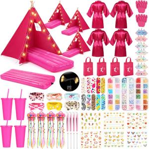 Slumber Party Teepee Tents Bulk, Complete, 3 Pink 1 Rose Red, 4 Set
Complete Spa Kit with Robes, Inflatable Airbeds, Lights, Bags, Cups, Birthday Favors for Girls Indoor Outdoor Sleepover Fun
