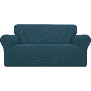Easy-Going Stretch Oversized Loveseat Slipcover 1-Piece Sofa Cover Furniture Protector Couch Soft with Elastic Bottom for Kids Polyester Spandex Jacquard Fabric Small Checks Deep Teal (Medium-XL Loveseat)