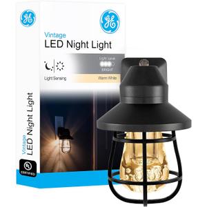 GE Vintage LED Night Light, Plug-in, Dusk to Dawn Sensor, Farmhouse Decor, Mood Lighting, Home Decor, Ambient Lighting, LED Lights for Bedroom, Bathroom, Kitchen, Hallway, 38628, Black, 1 Pack
