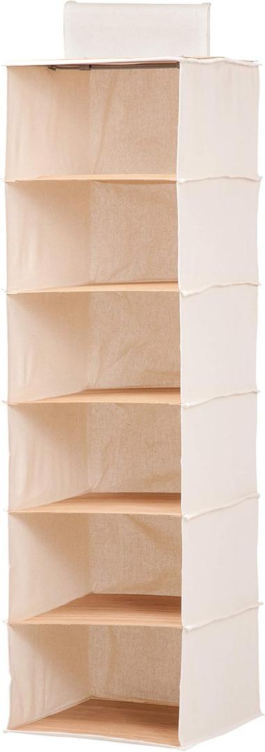 Honey-Can-Do SFT-01003 Hanging Closet Organizer, Bamboo/Canvas, 6-Shelf, 1.5 x 13 x 14.5 inches