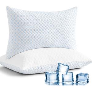 mislili Cooling Pillows Queen Size Set of 2, Adjustable Firm Shredded Memory Foam Queen Pillow, Queen Size Pillows for Stomach Back Side Sleepers, Washable Cover, with Extra Fill