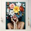 Huacan Paint by Numbers Kits for Adults Beginner Without Frame DIY Flowers Drawing On Canvas Handmade Acrylic Woman Painting Kit with 3 Brushes 16x20 Inch