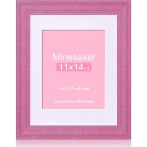 11x14 Glitter Picture Frame with Mat for 8x10, HD Real Glass Pastel Sparkle Photo Frames, Colorful Cute Fun or Unique 11 by 14 Artwork Frame for Tabletop or Wall Display Pink 1 Pack