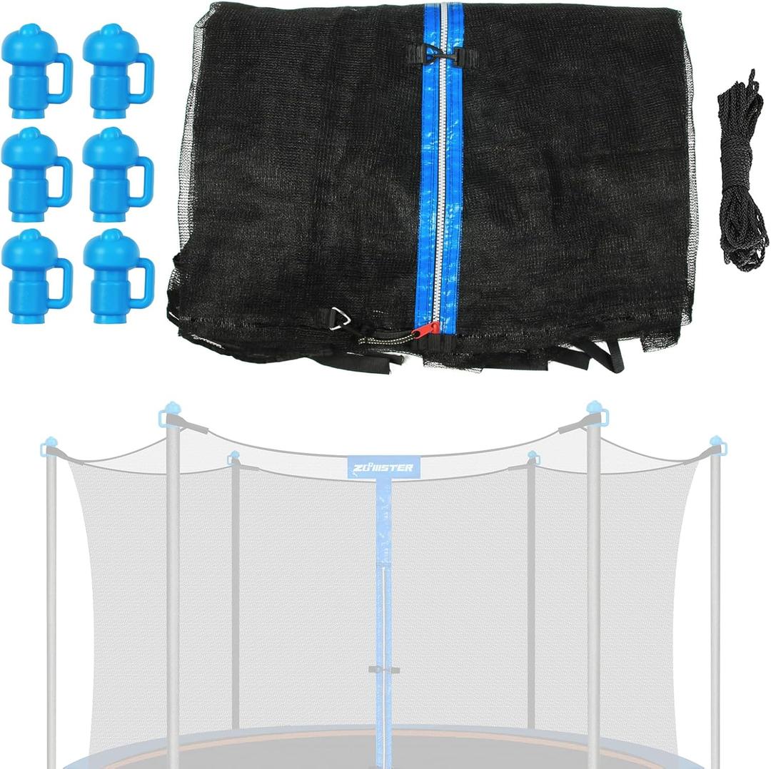 Zoomster Trampoline Enclosure Net with Pole Cap, Replacement Safety Enclosure Net for 6 Straight Poles Round Trampoline, Breathable and Weather-Resistant, 14FT Trampoline Net with Pole Cap