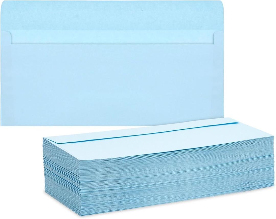 Juvale #10 Light Blue Envelopes - Versatile for Letters, Invitations & Resume Paper - Business Envelopes for Office Mailing - Secure Peel & Seal Closure - 100 Pack, 4 1/8 x 9 1/2 In
