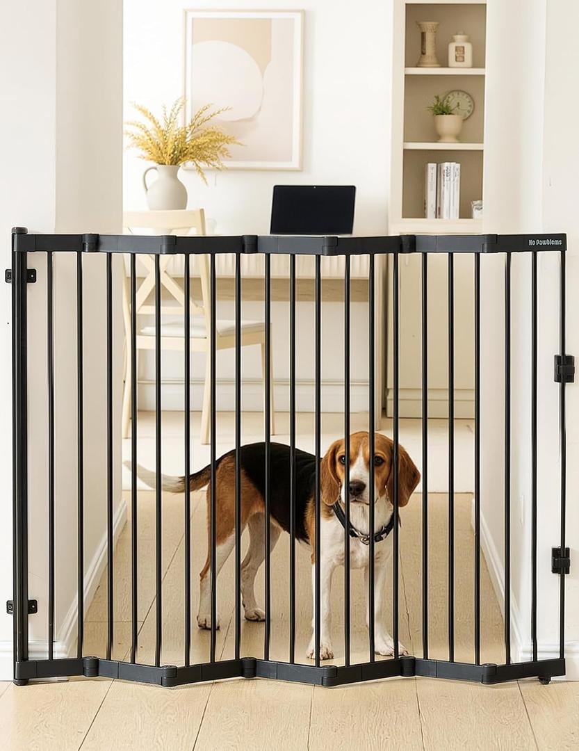 No Pawblems Retractable Safty Gate, Metal Adjustable Dog Gate for Doorways, Stairs & Hallways, Expands to 45" Wide, 36" Tall Gate, Auto Retract Design, No Bottom Bar, Black