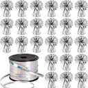 24 PCS Balloon Weights Metallic Anchor, Balloon Holder Heavy Weights with and 1 Roll Iridescent Crimped Ribbon for Balloons Table Party Favor Birthday Decor(Silver)