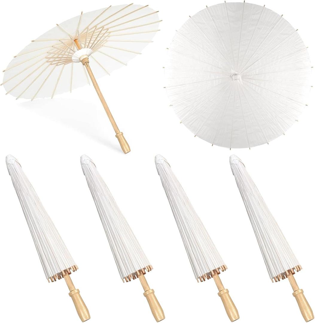MOTOTO 4 Pieces 33 Inches White Paper Umbrellas Parasol Chinese Japanese Oiled Paper Umbrellas Decorative DIY Painting Parasol for Wedding Bridal Party Decor
