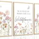 3Pcs Watercolor Flowers Nursery Wall Art Florals Botanical Sentence Picture Wall Decor Pink Wildflowers Poster Print Artwork for Girl Nursery Office Bedroom Livingroom Inspirational Wall Decoration