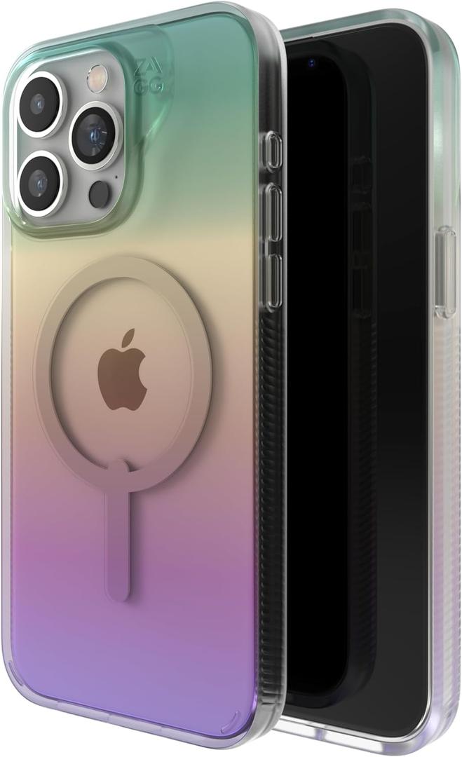 ZAGG Milan Snap iPhone 15 Pro Max Case - Drop Protection (13ft/4m), Durable Graphene, Scratch-Resistant, Wireless Charging MagSafe Case, Iridescent