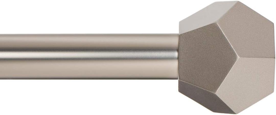 Ivilon Drapery Treatment Window Curtain Rod - Faceted Hexagonal 1 inch Pole. 72 to 144 Inch. Satin Nickel
