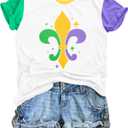 KIDDAD Mardi Gras Shirts for Women: Carnival Themed Shirt Funny Fleur Graphic Tshirt New Orleans Party Tee Holiday Tops XL