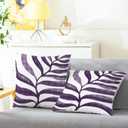 CaliTime Throw Pillow Covers Decorative 18 X 18 Inches Pack of 2 Cozy Fleece Modern Abstract Plant Leaves Cushion Cases for Couch Bed Sofa Farmhouse Decoration Deep Purple