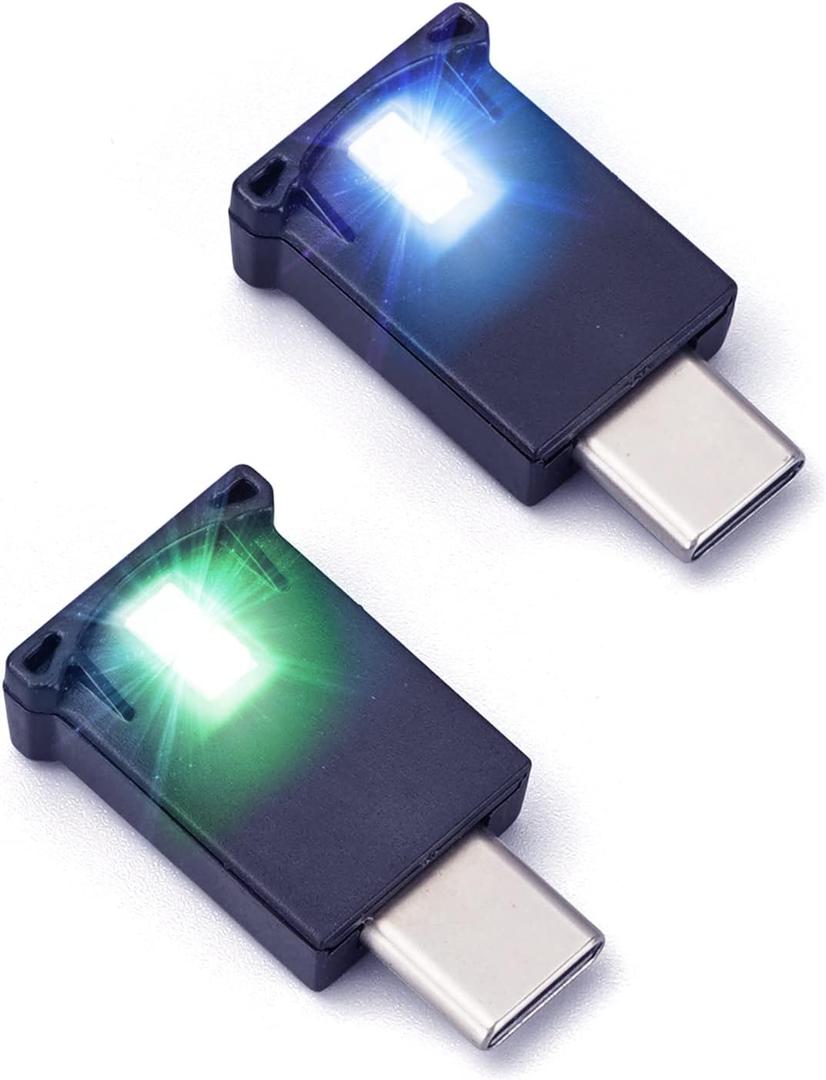 AOZITA Mini USB Type C LED RGB Light Brightness Adjustable 8 Color Changeable for Car, Laptop, Keyboard. Atmosphere Smart Type-C Night Lamp for Home Decoration (Quantity: 2)