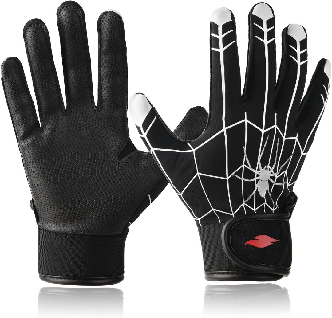 Youth Baseball & Softball Batting Gloves for Kids with Super Grip Fit (Youth M/L(6in-6.5in), Spider Black)