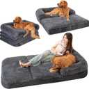 Foldable Human Dog Sofa Bed - 73"x42"x10" Faux Fur Orthopedic Pet Bed with Egg Foam Mattress, Portable Dog Bed for Adults, Camping & Indoor Use