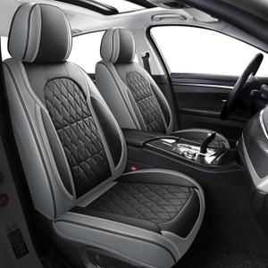 Aierxuan Car Seat Covers Full Set, Waterproof Leather Universal Fit Toyota Corolla Avalon Highlander Kia K5 Optima Rio Forte Selto Ford Ecosport Bronco Maverick Ranger, Black-Grey