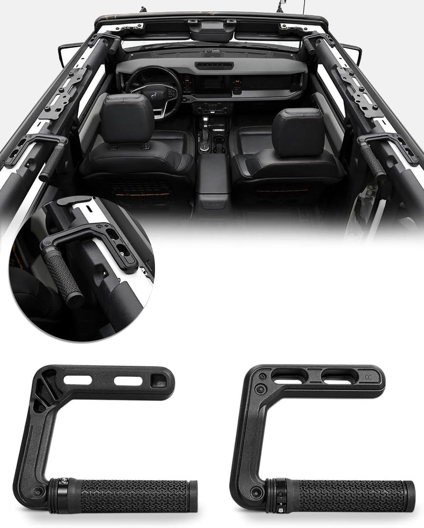 JROAD Bronco Aluminum Grab Handles Roll Bar Non-Slip Grip HandlesCompatible with Ford Bronco 2021-2025 Front or Rear Seat 4 Door Soft/Hard Top,Bronco Raptor Interior Accessories 2PCS/Black