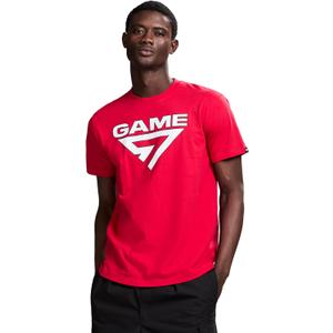 GAME 7 Men's Short Sleeve Lightweight Graphic Logo Crew Neck Cotton T-Shirt (Red, M)