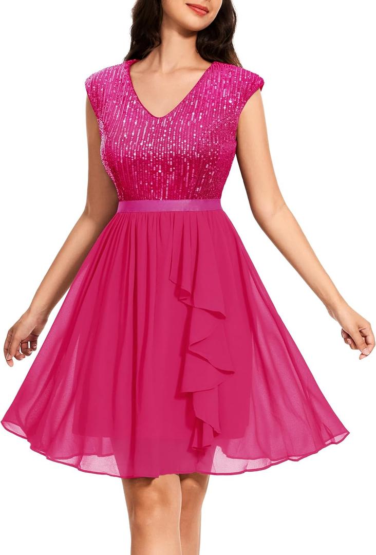 Wedtrend Women's Sequin Dress Sparkly Cocktail Dresses with Sleeve Glitter Party Dress Short Prom Dresses for Teens