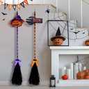 Tiaxidex Halloween Witch Broom Decor, Halloween Decorations, with 2 Wooden Witch Broomsticks, 47" Long, Magic Broom Halloween for Halloween Home Decor, Outdoor Garden Decor, Wall Decor