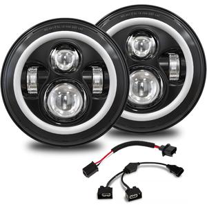 7 Inch Round LED Halo Headlights with Switchback Adapter for Amber Turn Signal White DRL Compatible with 2007-2017 Jeep Wrangler JK JKU- Black