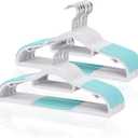 Pack of 30 Coat Hangers, Space-Saving Plastic Clothes Hangers, Non-Slip, 0.2 Inches Slim, 360 Swivel Silver Hook for Shirts, Pants, Suit & Wet/Dry Garments, Blue and White