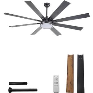 FELCO 72 Inch Ceiling Fan with Lights and Remote, Large Black Ceiling Fan | Quiet DC Motor, 6-Speed Reversible, 8 Dual-Finish Blades, 3CCT, 24W LED Light, for Living Room & Covered Outdoor Patio