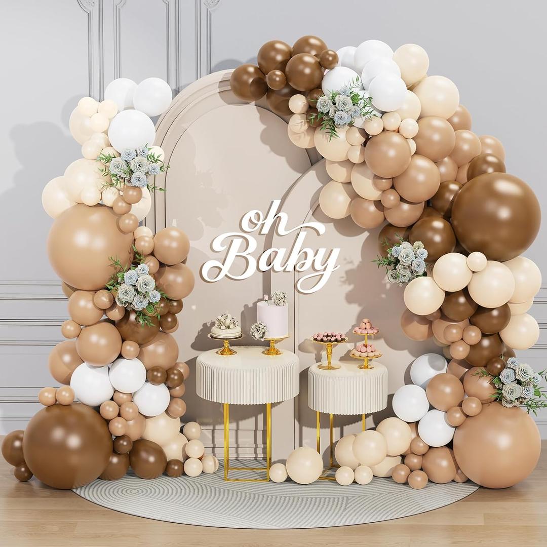 Brown Balloon Garland Arch Kit 156 Pcs Different Sizes 18 12 10 5 Inch Brown Nude Tan White Latex Balloons Garland Arch for Birthday Party Neutral Bear Baby Shower Decorations