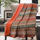 Cozyholy Boho Quilt Twin Size 100% Cotton Quilted Blanket Colorful Bohemian Striped Bedspread Coverlet Reversible Lightweight Stitch Vintage Bed Cover Throw Blanket for Couch Sofa Orange