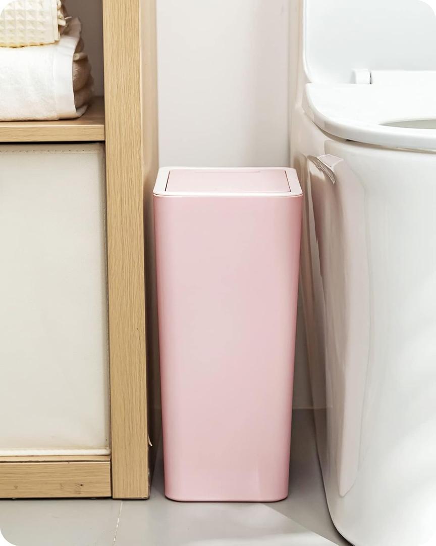 Baffect Small Trash Can with Lid Waste Basket Bathroom Garbage Can Dorm Room Essentials for Bedroom, Office, College-2.1 Gallon (Pink)