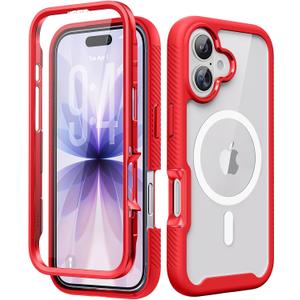 Magnetic for iPhone 17 Case with Built-in Sensitive Screen Protector, Full-Body Dual Front & Back Protective Phone Case [Compatible with MagSafe] Drop Proof 17 Cover 6.3 Inch, Red