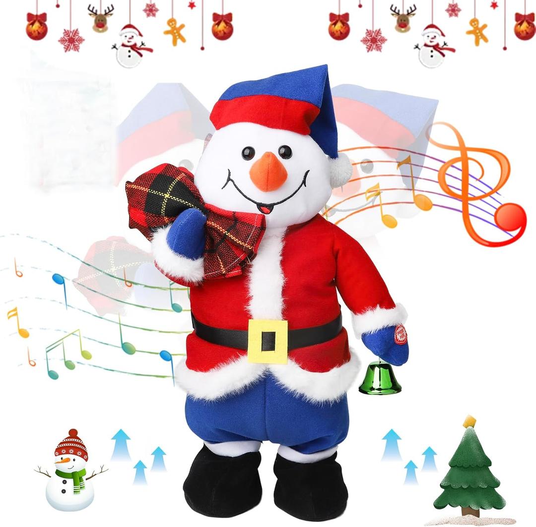 Singing Dancing Christmas Snowman Xmas Musical Plush Toy - Singing Rock Version of “Santa Claus is Coming to Town”, Interactive Xmas Snowman Toys, Fun Gift for Kids Adults, Holiday Decoration, 15”