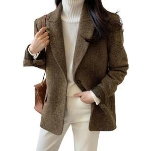 Chouyatou Womens Fall Winter Wool Blend Casual Business Blazer Jacket Single Breasted Dressy Work Coat (X-Large, Brown)