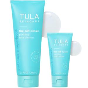 TULA Skin Care Cult Classic Purifying Face Cleanser, Full and Travel Size Duo - Gentle and Effective Face Wash, Makeup Remover, Nourishing and Hydrating, Set of 2