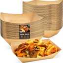 3 Lb Paper Food Trays - 100 Pack Disposable Nacho Trays, Kraft Paper Food Boats Taco Holders Party Serving Baskets for Hot Dogs Snacks Tacos Fries
