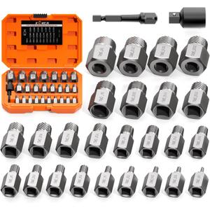 XEWEA Upgrade Screw Extractor Set, 27 PCS 3/8" Inch Drive Easy Out Bolt Extractor Set, Multi-Spline, for Removing Broken Studs, Bolts, Screws - More Convenient