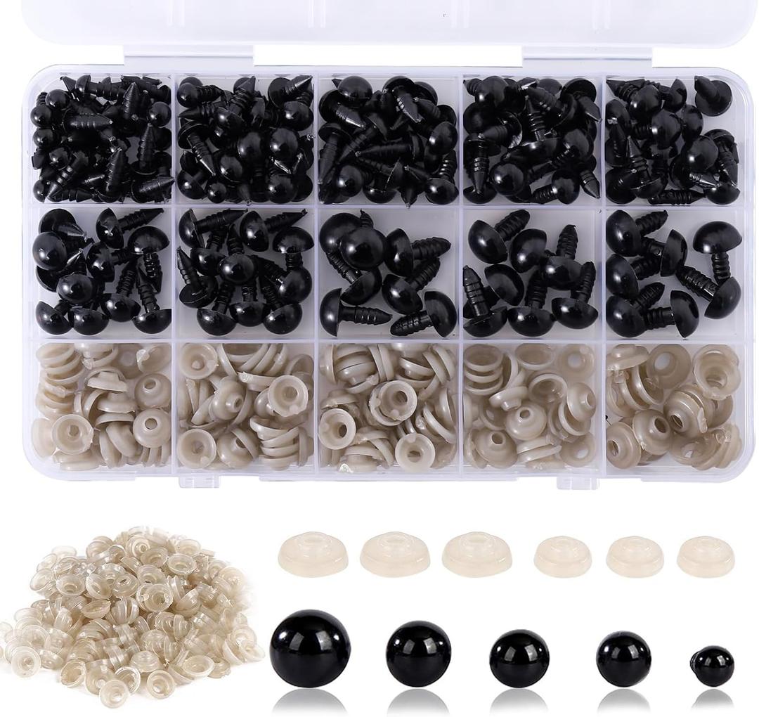 Vanblue Safety Eyes 150Pcs 6-12 mm Plastic Safety Eyes with Washers Craft Eyes for Amigurumi Stuffed Animal Crochet Projects Teddy Bear Puppet Toys DIY Crafts Making Halloween Decorations