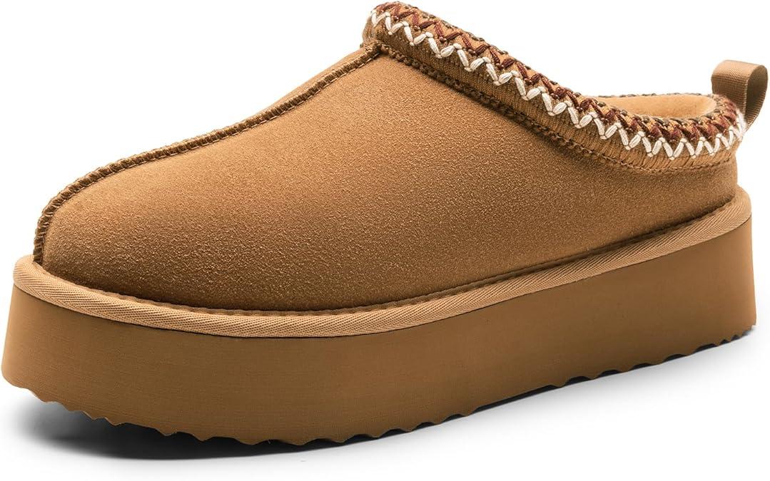 DREAM PAIRS Women's Platform Slippers Genuine Suede Slip-on Warm FuzzyEasy Autumn Winter Fluffy Comfy Furry Shoes for Outdoor Indoor
 Size 7